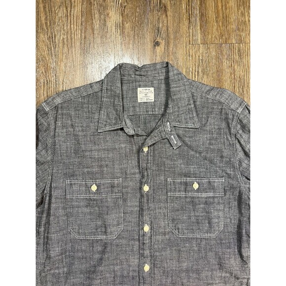 J Crew Shirt Mens Medium Gray Chambray Long Sleeve Button Up Chin Strap Denim - Picture 2 of 7